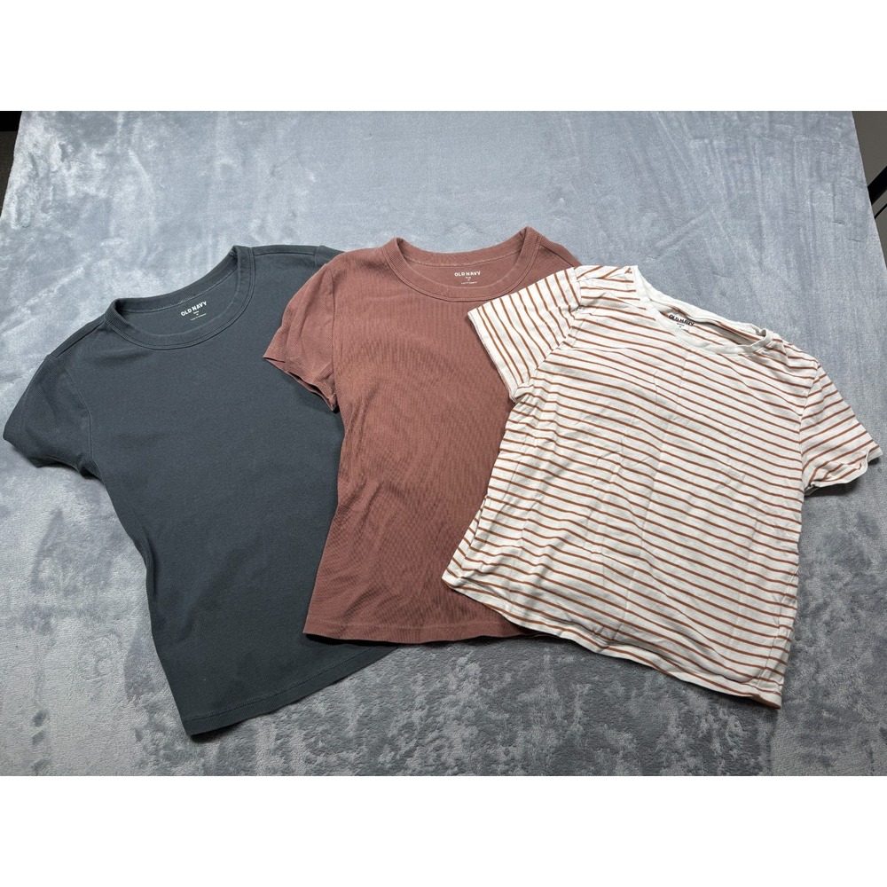 Lot of 2 Old Navy Snug Bestee Tee Shirt Youth M Multi Striped Everyday Crew Neck